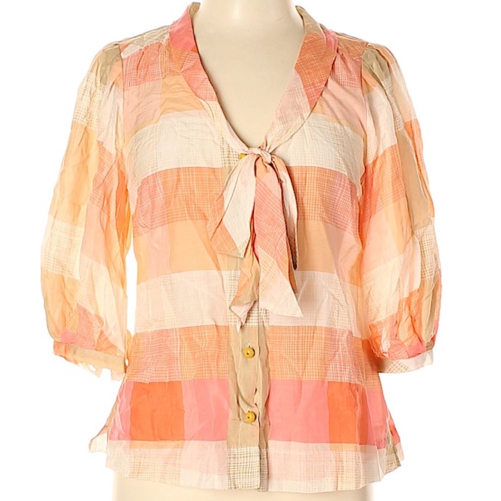 Plaid Maeve cotton silk tie-neck blouse